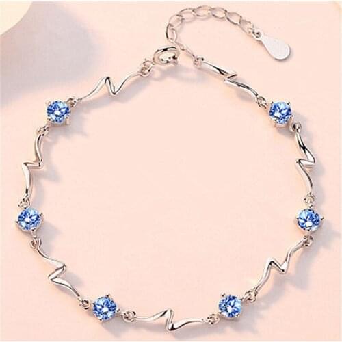 Romantic Women Silver Plated AAA Zirconia Bracelets Chain Charm Women CZ Crystal Bracelet Female Engagement Valentines Jewelry