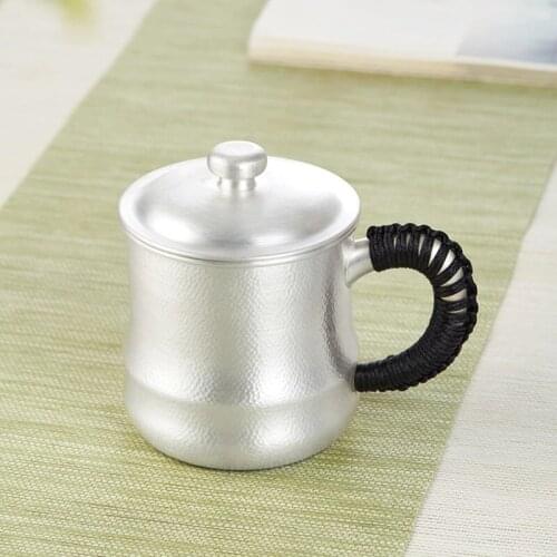 Silver cup handmade S999 sterling silver tea cup, silver tea set, mug, water cup [about 366 g + capacity 500ml]