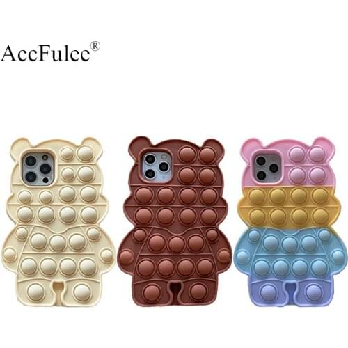 Cartoon Bear Silicon Case For Iphone 12 Pro Max 11 6 6S 7 8 Plus X XR XS Max SE 2020 Animals Cover Reliver Stress Bubble Cover
