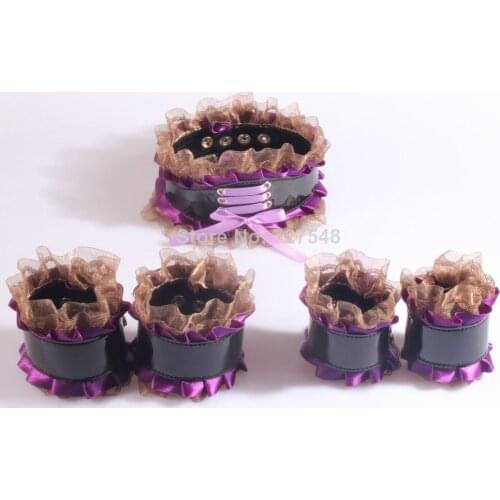 15% off 4 colors 3 pieces/set restraint hand cuffs,ankle cuffs,collar ,lace cuffs for women decoration sex products