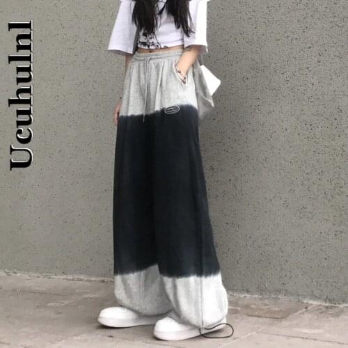 Ucuhulnl Woman Pants Loose Contrast Color Joggers Women High Waisted Harem Pant Vintage Hip Hop Straight Korean Trousers Female