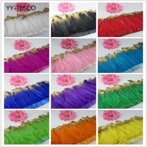 High quality Goose feather trims 100 yards/lot Dyed geese feather ribbons /15-20cm Duck feather fringes DIY dress decoration