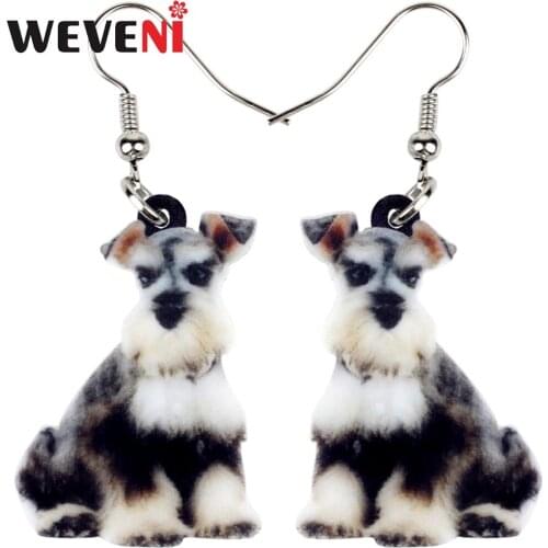 WEVENI Acrylic Cartoon Sitting Schnauzer Dog Earrings New Long Dangle Drop Trendy Animal Jewelry For Women Girls Cartoon Charms