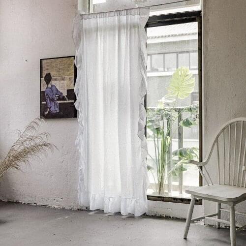 French Style White Cotton Linen Flounce Curtain Cafe Office Hospital Wedding Cloth Curtains Living Room Window Drapes Home Decor
