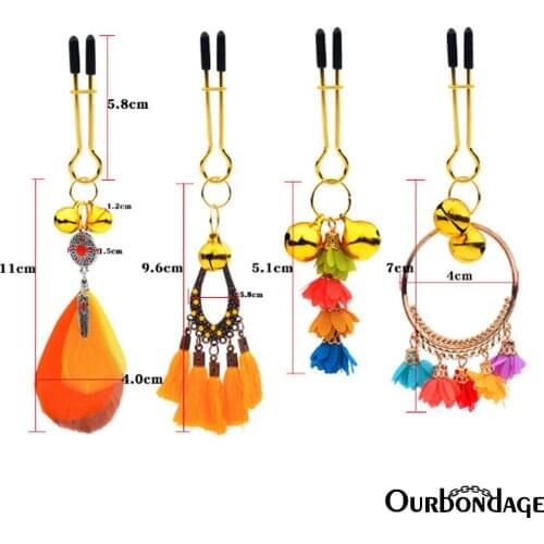 Ourbondage Golden Color with 4 Types Nipple Clamps Clips Adult Sex Toys For Women Lesbian Couples Version 3