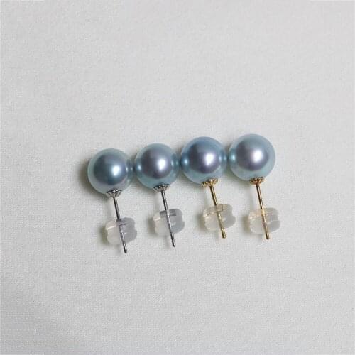 Natural Akoya Black Pearl with 18K Yellow Gold Stud Earrings For Women