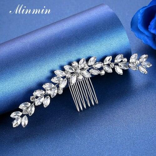Minmin Leaf Vine Silver Color Marquise Crystal Bridal Hair Combs for Women Hair Accessories Luxury Wedding Hair Jewelry MFS238