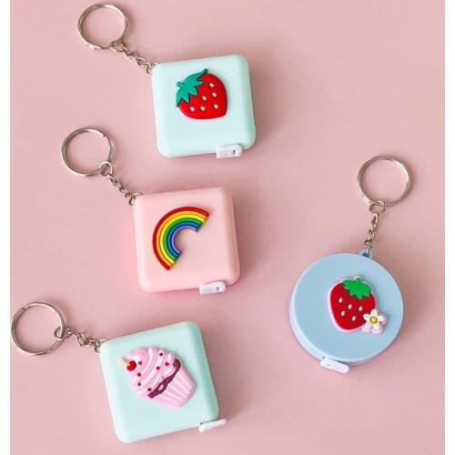 1PC 1.5 Meter 60-Inch Key Chain Rainbow Strawberry Ice Cream Retractable Tape Height Leather Ruler Kids Gift Sewing Measurement