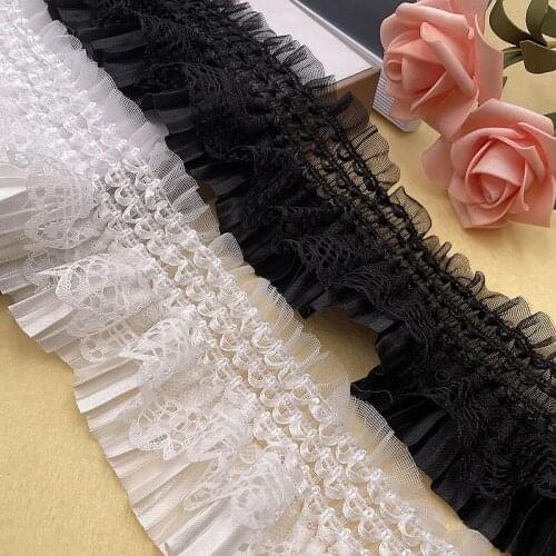 10Yards 7.5cm Ruffled Satin Ribbon Quality Elastic Creased Lace DIY Doll Clothes Skirt Neck Cuffs Accessories Weddding Decor