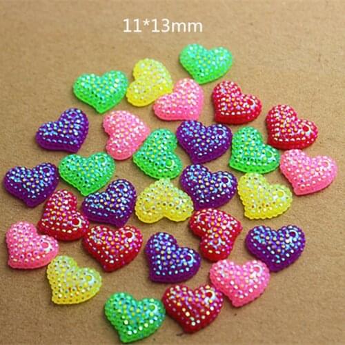 100pcs Mix Colors Resin Heart Shape Bling AB Gypsophila Rhinestone Flatback Cabochon DIY Craft decoration,1*13mm