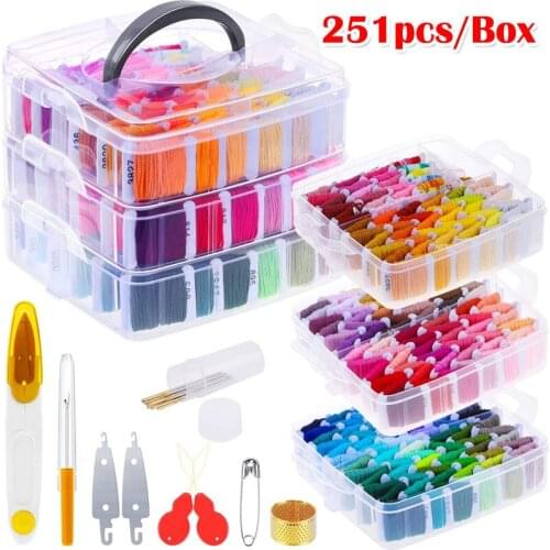 251pcs/Box Embroidery Thread Floss Kit Colorful Thread Board Cross Stitch Embroidery Scissors Needles DIY Sewing Accessories Kit