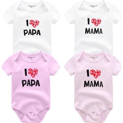 4PCS / newborn baby boy girl clothes I love mom and dad print baby trousers cotton short sleeve unisex baby clothing 2019