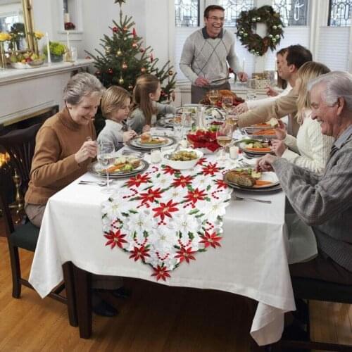 40 X 180cm Christmas Table Runner Poinsettia Floral Santa Claus Xmas Table Decor