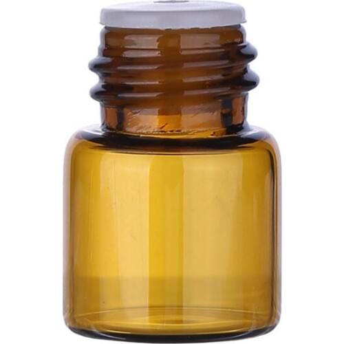 5/8 Dram (2ml) Amber or Transparent Glass Essential Oil Bottle With Inside Plug and Black Caps LX7544