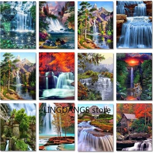 Diy 5D Diamond Painting Waterfall Landscape Diamond Embroidery Full Display Picture Of Rhinestones Full Round Drill Home Decor