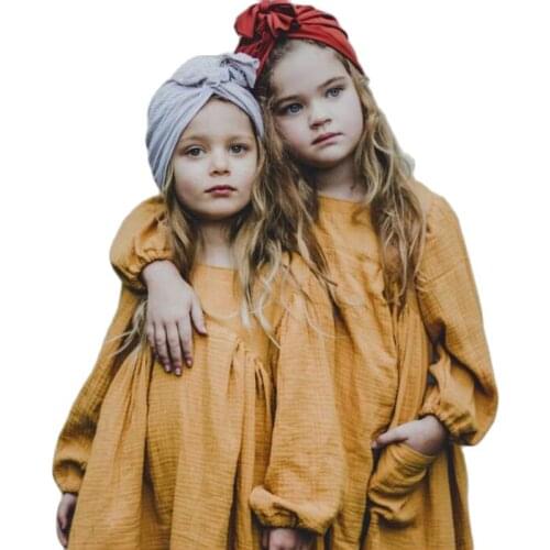 Brand Girls Dress Long Sleeve Spring Dress Linen Dress Toddler Girl Casual Princess Dress European&America Solid Kids Dresses