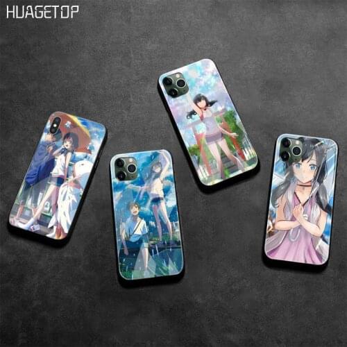 HUAGETOP Weathering With You Anime Black Phone Case Tempered Glass For iPhone 11 Pro XR XS MAX 8 X 7 6S 6 Plus SE 2020 case