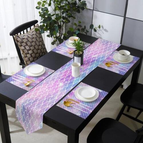 Mermaid Scales Colorful Table Runner Table Mats Cover For Home Wedding Banquet Festival Party Catering Hotel Table Decoration