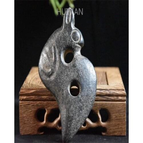 Home Decoration Hongshan Culture Archaize Black Iron Meteorite Sculpture Dragon Knife Statue Handicraft