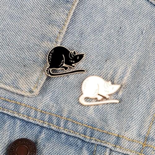Black White Rats Enamel Pin Cartoon Cute Mouse Brooches Animal Custom Badge Bag Shirt Lapel Pins Simple Jewelry Gift for Friends