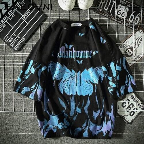 EAEOVNI Butterfly T Shirt Men Harajuku Hip Hop Short Sleeve Tees Casual Tops Streetwear Oversized T Shirts Cotton Mens Clothes