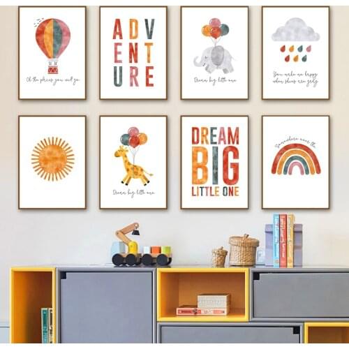 Whale Elephant Sheep Deer Sun Rainbow Balloon Wall Art Canvas Painting Nordic Posters And Prints Wall Pictures Kids Room Decor