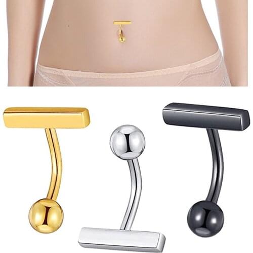 Starose New Gold Color Brick Belly Ring Surgical Steel Navel Piercing Bar Summer Jewelry Belly Button Rings Dancing Accessory