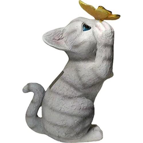 Creative Garden Statue Balcony Cute Cat Decoration Solar Furnishings Ornament Led Butterfly Lamp Home Decor Sculptures Gift