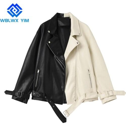 Fashion Patchwork Women PU Leather Jacket Pocket Lapel Long Sleeve Faux Leather Jacket Coat Streetwear Spring Motorcycle Coat
