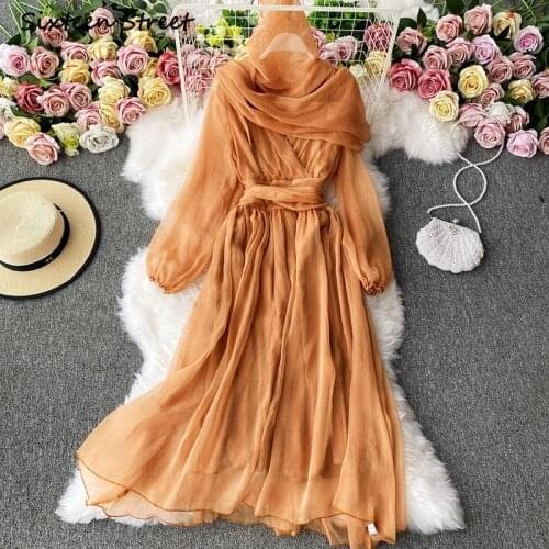 Maxi Dresses for Women Long Sleeve V Neck Vintage Y2k Vestido De Mujer Sexy Dress Korean Clothing Women Fashion High Quality