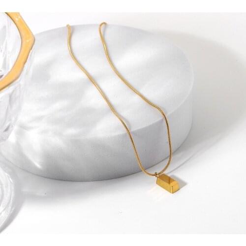 Minar Minimalist Alloy Gold Color Cube Pendant Necklace for Women Girls Stainless Steel Thin Chain Necklace Cool Accessories