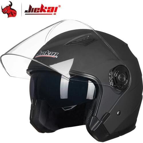 JIEKAI Motorcycle Helmet Open Face Moto Helmet Motocicleta Cascos Para Moto Racing Motorcycle Vintage Helmets Double Lens Black