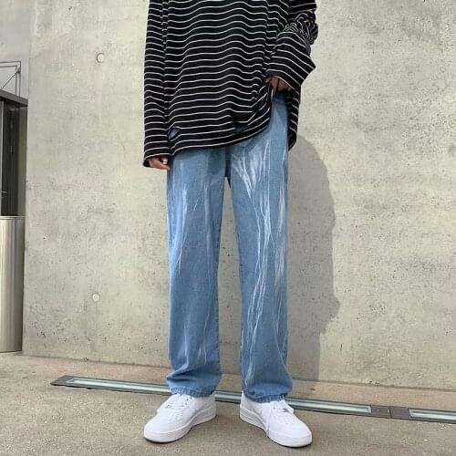 Mens Jeans Fashion Loose Straight 2021 New Autumn Casual Wide Leg Pants Mans Streetwear Korean Hip Hop Trousers Male