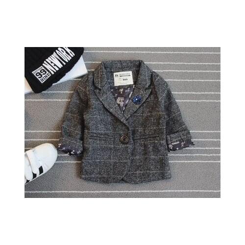 New Design Little Boys Casual Plaid Suit Jacket Spring Fall Baby Kids One Button Blazer Outerwear Children Overcoat Clothes X41