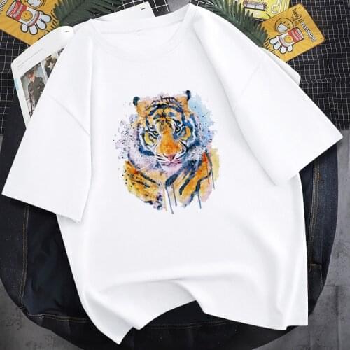 Harajuku Clothes Funny Lion Tiger Animal Printed Short Sleeves T Shirt Funny Women Shirt Cute Female T-shirt Kawaii Tees
