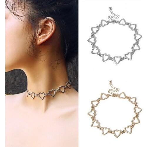 Fashion Hollow Heart Necklaces for Women Gold Silver Color Alloy Chain Choker Necklace Simple Short Collares Party Jewelry A0022