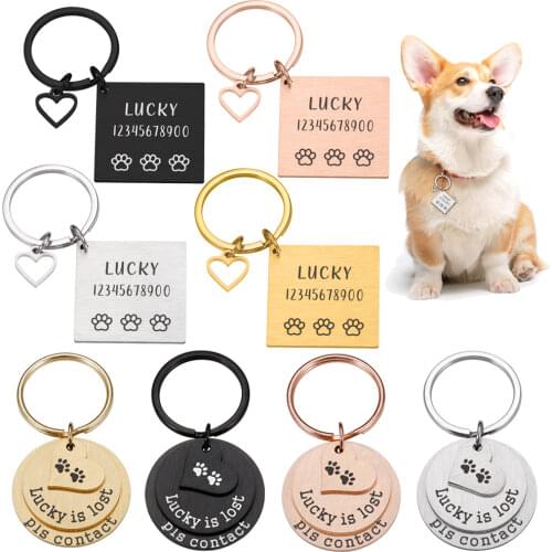 Personalized Cat Dog Pet ID Tag Lost Engraved Pet ID Name for Cat Puppy Dog Collar Tag Pendant Keyring Pet Accessories