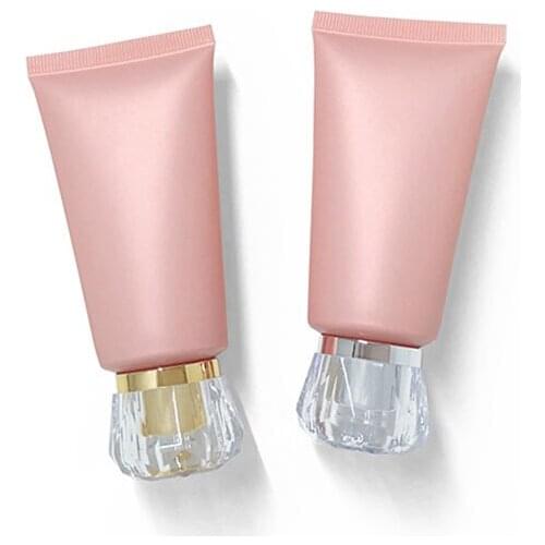 50ml Pink Soft Tubes Refillable Squeeze Bottle Acrylic Lid Matte Lotion Storage Hose Empty Travel Packaging Containers 50pcs/lot