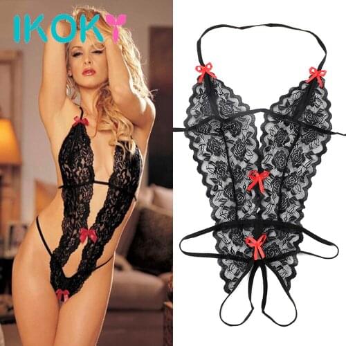 IKOKY Sexy Costumes Sexy Lingerie Erotic Lingerie Lace Siamese Perspective Three-Point Underwear G-string Sex Toys for Women