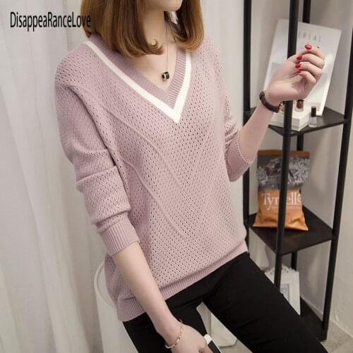 Autumn Winter Female Pullovers V Neck 2021 New Casual Long Sleeve Fashion Sweet Loose Sweater For Women Warm Knitted Jumper