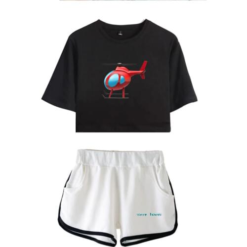 Tony Lopez Helicopter Two Piece Set Short Sleeve Crop Top + Shorts Sweat Suits Women Tracksuit Two Piece Outfits Sexy Girl Sets