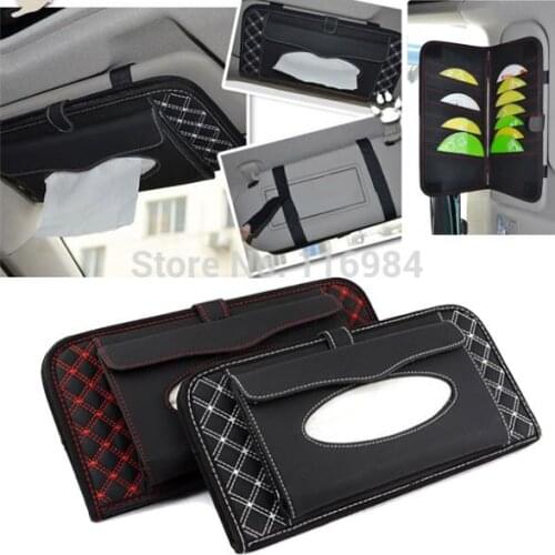 Multifunctional Car Interior Sun Visor microfiber leather Tissue Box Napkin Cover DVD & CD Case Folder