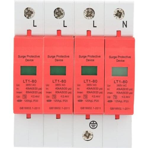 SPD Surge Protective Device 4P 40-80KA House Surge Protector Low-voltage Arrester Din Rail LT-40/80 Device