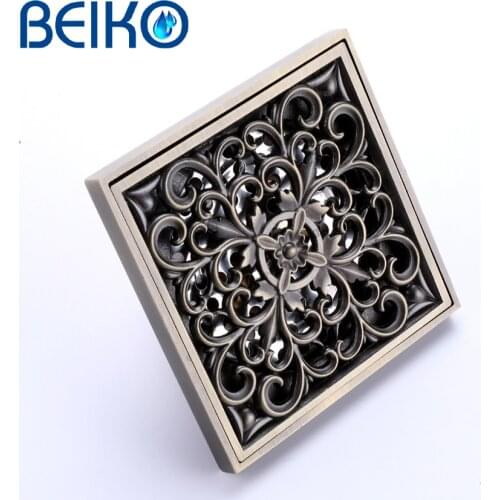 Vintage Brass Black Square Shower Drain Strainer Floor Cover Balcony Bathroom Bath Accessories Grate Waste 10*10 Floor Drain