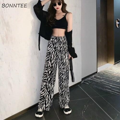 Women Casual Pants Zebra Striped Wide Leg High Waist Harajuku Streetwear Cool Girls K-pop Trendy Loose Female Spring Popular New
