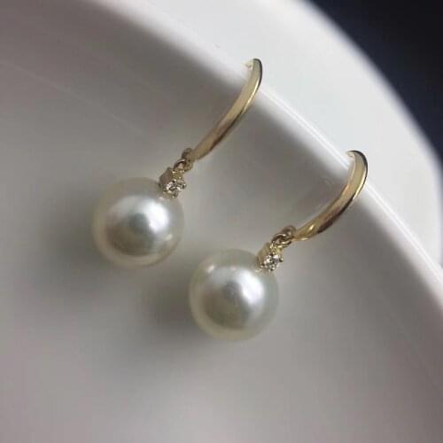 Sinya Au750 Gold diamond hook earring with Natural southsea pearls fashion design jewelry for women girls Mum 2018 best gift New