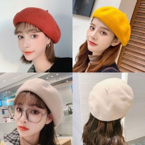 Lady spring Winter Berets Hat Painter style hat Women Wool Vintage Berets Solid Color Caps Female Bonnet Warm Walking Cap