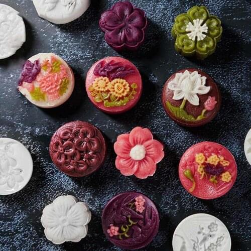 100/125g Mooncake Barrel Mold with 4pcs Stamps Hand Press Moon Cake Pastry Mould DIY Bakeware Mid-autumn Festival