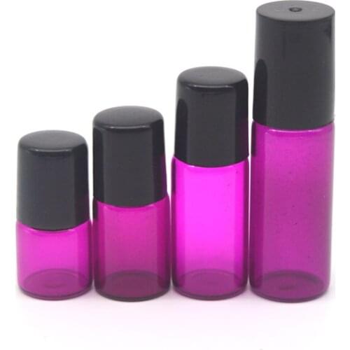 100pcs Empty 1ml 2ml 3ml 5ml Rose-red Glass Roller Perfume Bottle Essential Oil Sample Roll-On Bottle Free Shipping