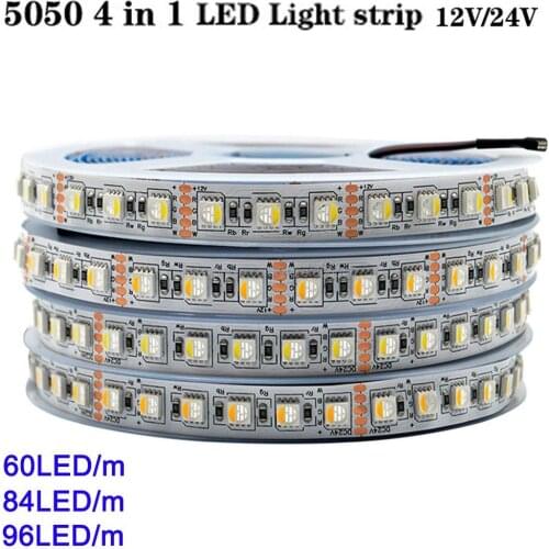 5m 12V 24V DC SMD 5050 RGBW LED Strip RGB White Warm White 4 in 1 LED Chip 60 LED/M IP20 IP65 IP67 Waterproof Flexible LED Tape